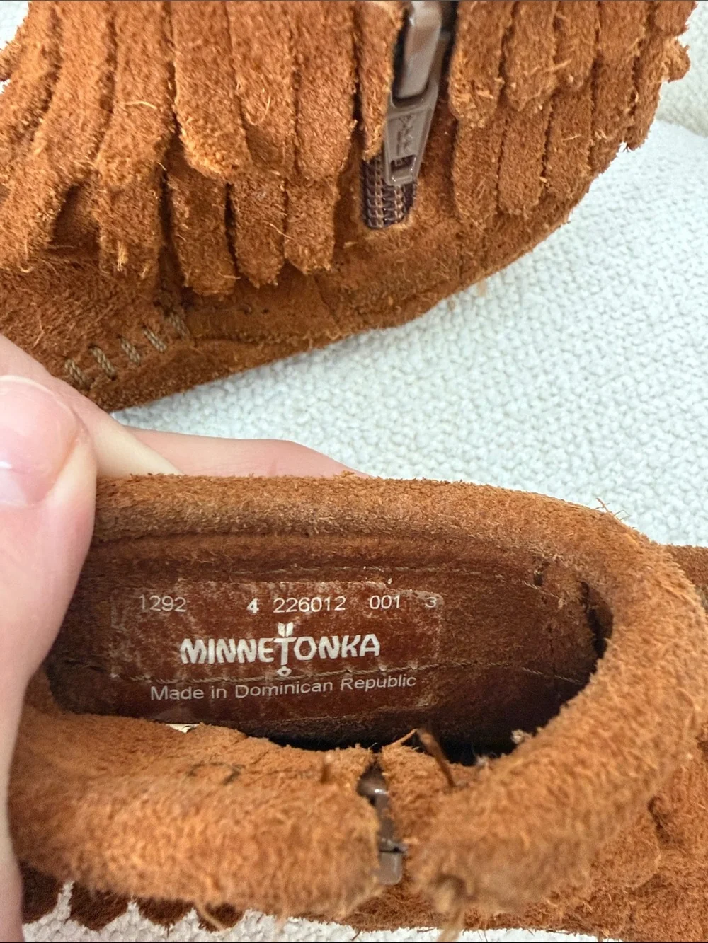 Minnetonka Chestnut Suede Fringe Moccasins for Kids